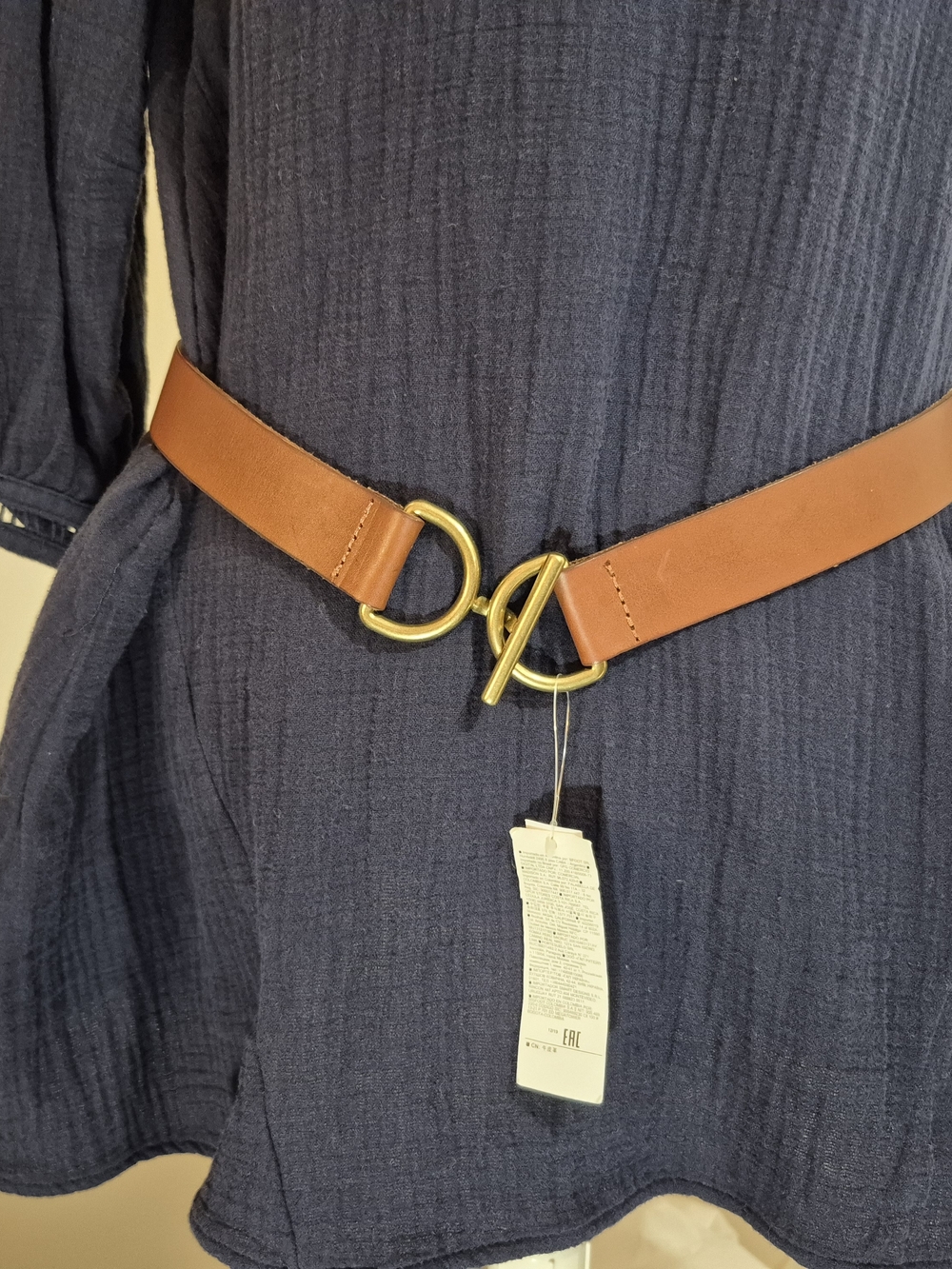 GAP Brown Leather Belt with Gold Double Ring Buckle